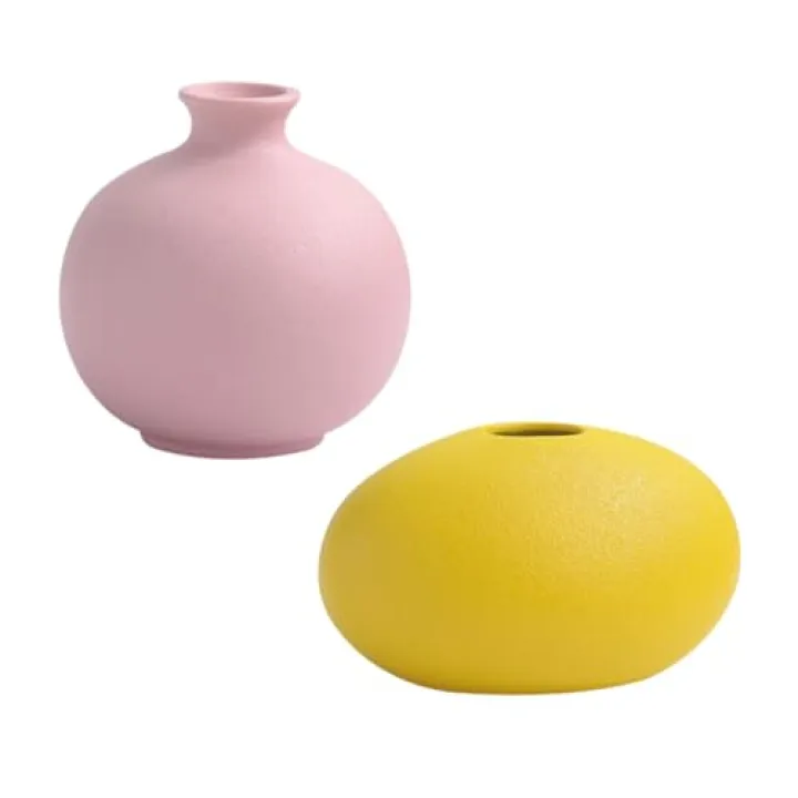 Cabilock 2pcs Nordic Style Ceramic Flower Vase Minimalist Home Decor for Living Room Bedroom and Office Decorative Flower Holders Pink and Yellow Elegant Table Centerpiece