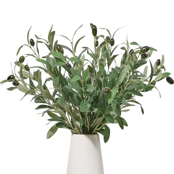 Heleze 5PCS Faux Olive Branches for Vase Fake Plants with 72 Leaves Artificial Greenery Stems Green Branch Decoration Indoor 18 Inch