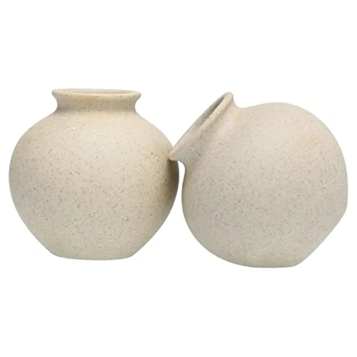 Kisangel 2pcs Elegant Vintage Flower Vase Rustic Ceramic Flowerpot for Dried Flowers Home Decor Unique Retro Design for Living Office and Study Adornment
