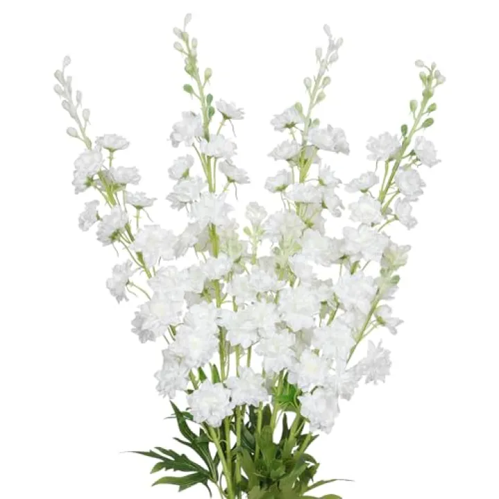 TOCHGREEN 4PCS Delphinium Artificial Flowers White Larkspur Artificial Flowers 33.5'' Long Stem Plant Faux Floral Silk Flowers Fake Flowers with Stems for Home Garden Vase Wedding Arrangement Decor