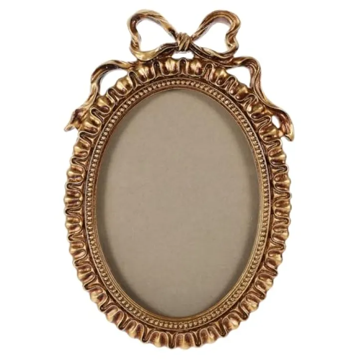 LOGOFUN Vintage Picture Frame Antique Carving Pattern Photo Frame with Bows Oval Photo Display Frame for Home Office Desktop Decor - Gold 10.22X7.07IN