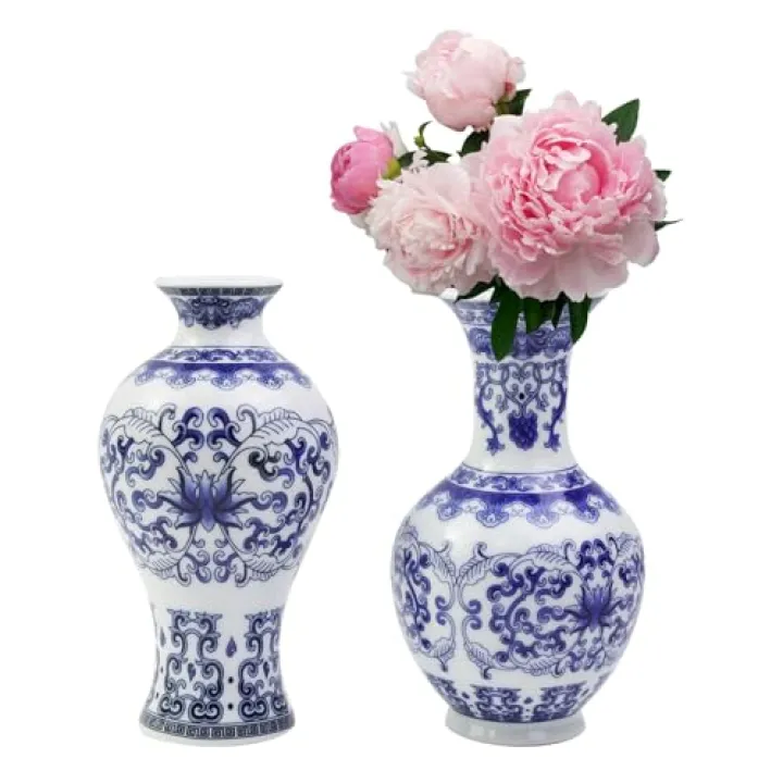 MY MIRONEY 2PCS Ceramic Wall Planter for Indoor Wall Decor, Blue and White Porcelain Hanging Planter Wall Decor Vases for Dried Flowers and Faux Greenery Plants, Type 1