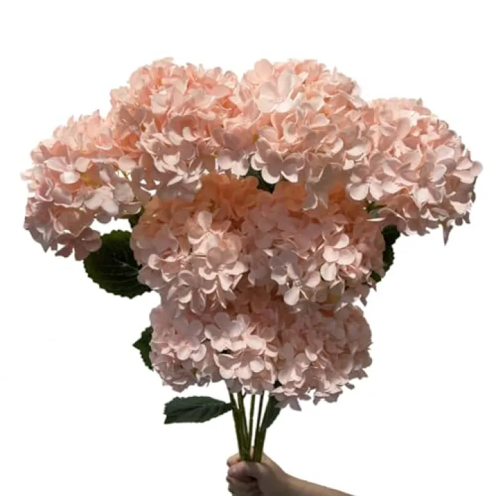 WISTART 8pcs Pink Hydrangea Artificial Flowers 27.59" Large Realistic Single Long Stem Faux Silk Hydrangea Bouquets Flowers Arrangements Home Office Decor Wedding Centerpieces DIY