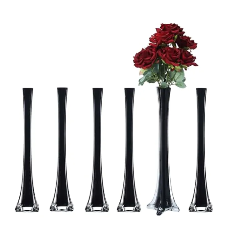 Craft And Party Eiffel Tower Vase, Pack of 6, 20" Black Flower Vases Centerpiece for Flower, Wedding, Decoration. (20", Black)