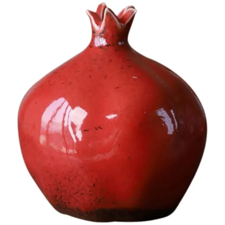 VOSAREA Glazed Ceramic Pomegranates Bud Vase, Pomegranate Home Decor Creative Flower Vase Fake Pomegranate Fruit Table Centerpiece Art Craft Ornament Housewarming Gift B, 12.50X9.50X9.50CM, Red