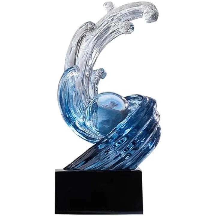 XYQXYQ Modern Abstract Decorative Wave Statue, Blue Abstract Art Home Decor,Crystal Ball Art Wave Resin Sculpture, Office Desk Stand, Dining Table Center Decorative Aesthetics(B,Navy-Blue)