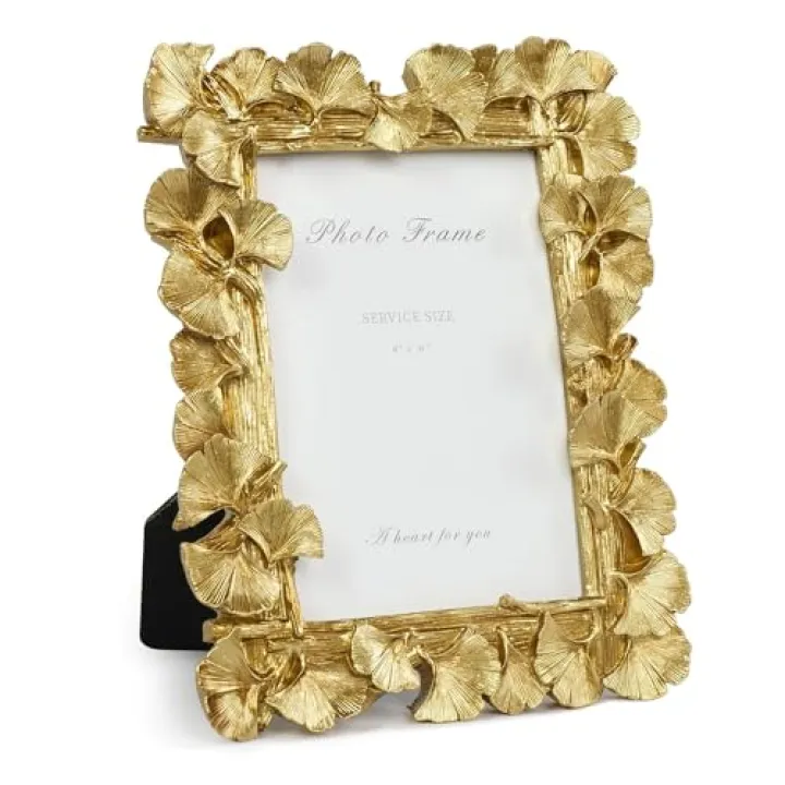 Cuspin Gold Picture Frames 4x6 Vintage Gold Frame, Ornate Leaf Textured Hand-Crafted Resin with Glass Front Antique Photo Frames for Tabletop Display, Retro Design Home Decor