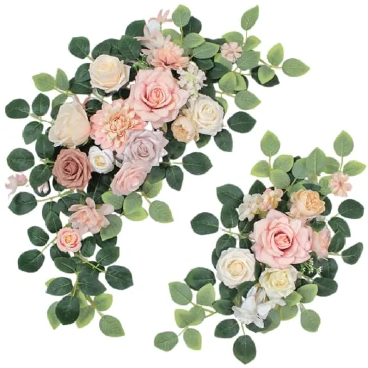 BMQDSM Pack of 2 Artificial Flowers for Backdrop Decoration, Wedding Arch Flowers,Reception Welcome Sign, Eucalyptus Garland, Suited to Aisle Decor and Wedding Arches(Champagne Pink)