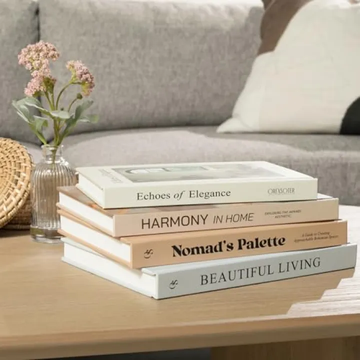 Decorative Books for Home Decor Set of 4 Large Faux Decoration Coffee Table Books Hardcover Aesthetic Book Nook Mantel Accent Modern Bookshelf Styling Entry Table Display Stackable Neutral Tones