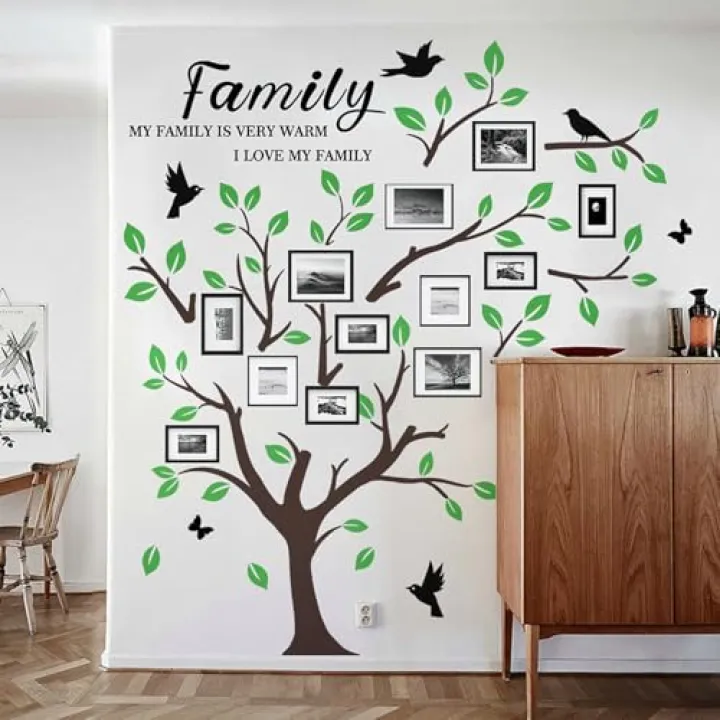 Buiory Removable Large Family Tree Wall Decal 3D Peel and Stick Tree and Birds Collage Wall Decor DIY Family Quote Wall Stickers for Kids Room Living Room Staircase Hallway Wall Stickers Murals
