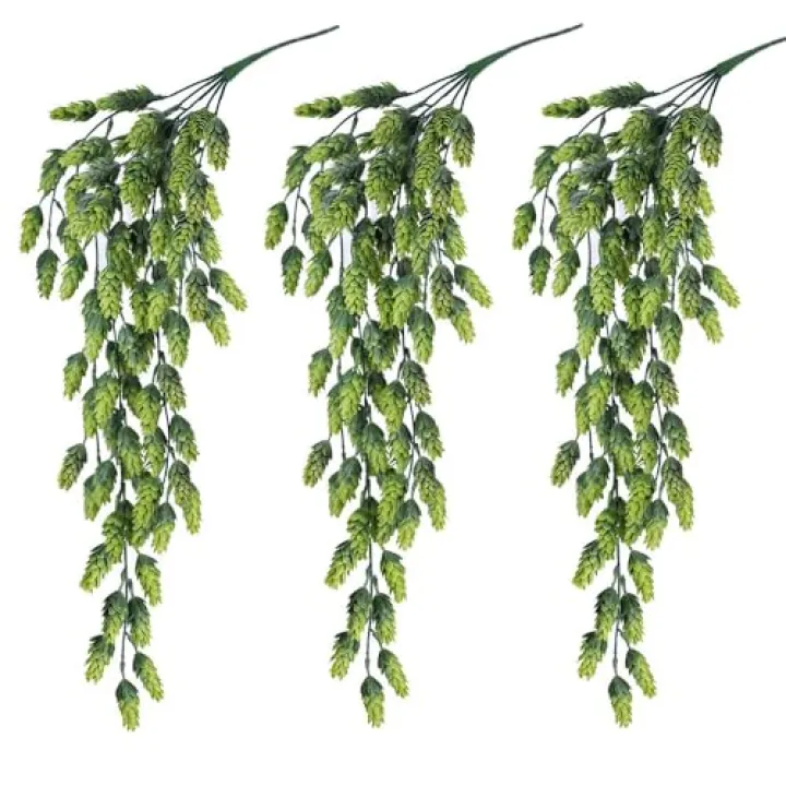 3Pcs Artificial Fake Flowers Hops Plants Realistic Faux Plastic Greenery Hanging Plant Vines UV Resistant Flower Wreath Decorations For Home Wall Garden Wedding Party Outdoor Balcony Corridor Décor
