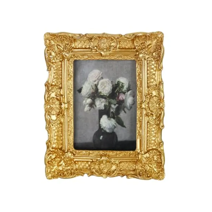 LuHeToz 2x3 inches Ornate Hand-Crafted Resin Picture Frame with Easel, for Tabletop & Wall Display，Vintage Photo Frame -GOLD