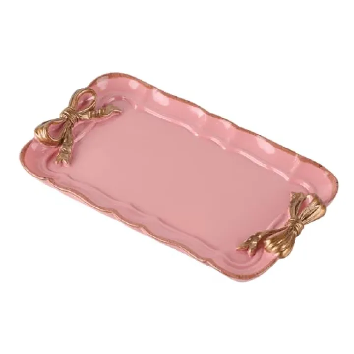 IBWell Resin Aesthetic Room Décor Pink Jewelry Tray Cute Home Decor Aesthetic Trays for Decor Girly Room Décor