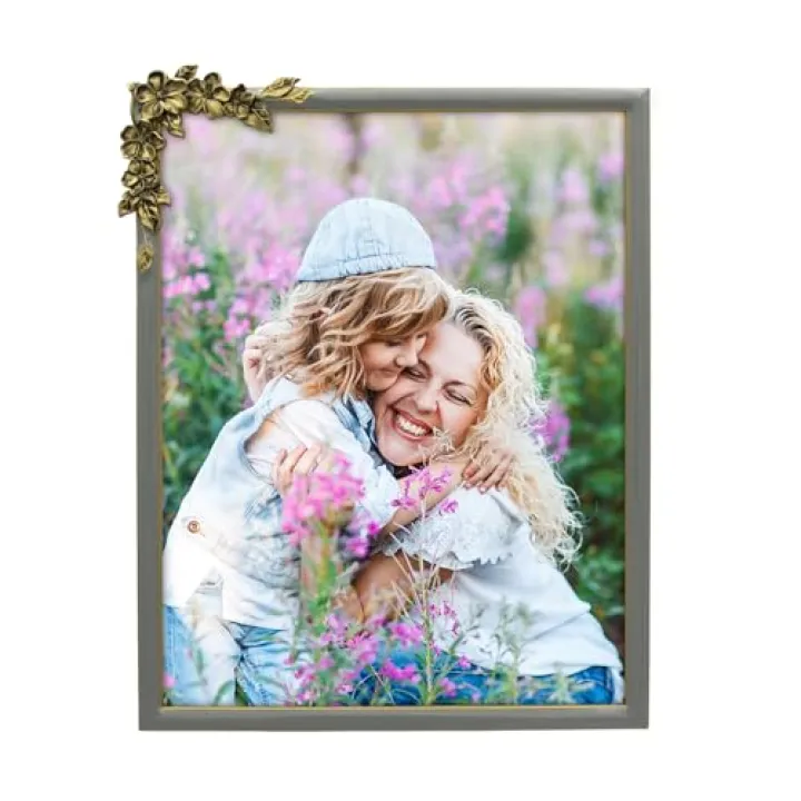 GIFTY GIFTY Vintage Thin Border Floral Photo Frame / 8x10 In | For Wall & Tabletop Display | Perfect for Home Decor, Wedding, Vacation, Graduation, or Any Milestone Photos (Grey)