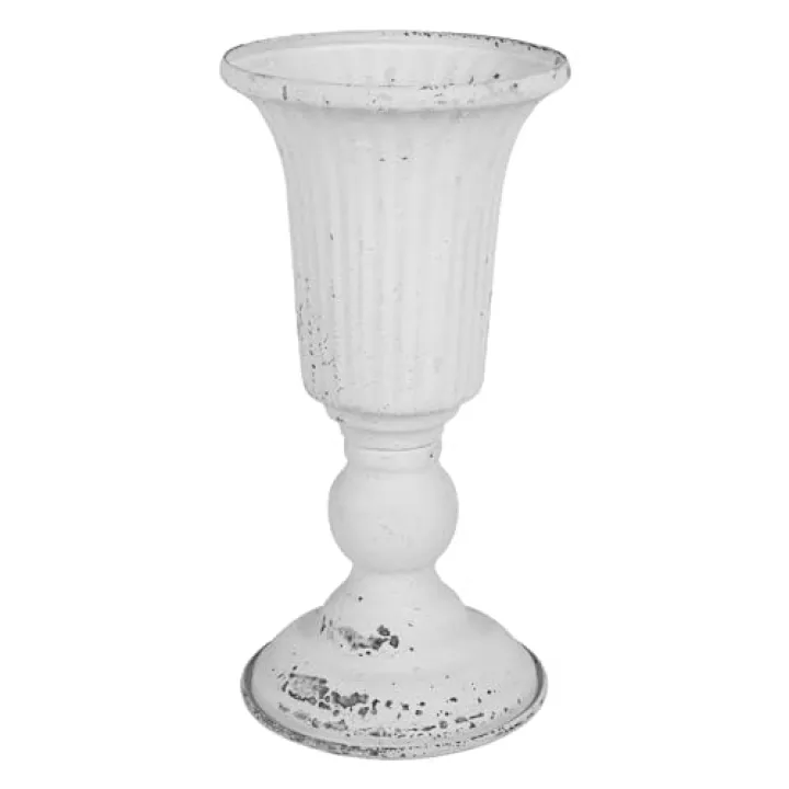 Kichvoe Vintage Roman Flower Pot Urn Vase 9.3 Inch White Metal Planter Decorative Centerpiece for Home Garden Table