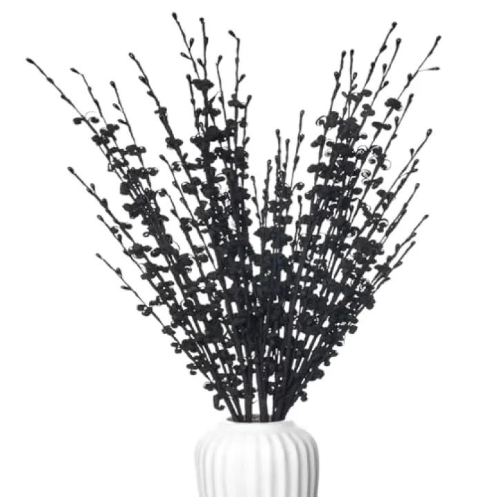 Wolpark 5Pcs Long Stem Flowers Jasmine Black Flowers Artificial, 29.5"/75cm Faux Jasmine Bouquet for Wedding Modern Gothic Home Party Fall Harvest Festival Decoration