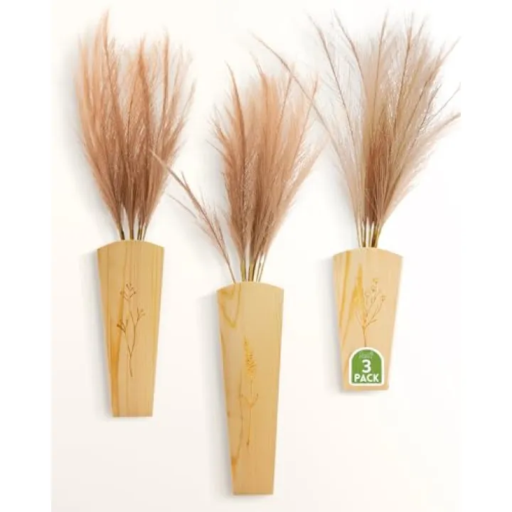 GentleGrove Wood Wall Planter 3pc Set - Wooden Wall Planters for Indoor Plants, Artificial Wall Plants, Flower Wall, Wall Vases - Modern Wall Decor for Living Room, Bedroom, Kitchen (Natural Wood)