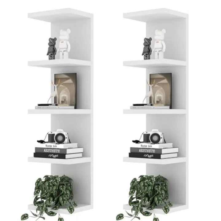 LitaEther 5 Tier Lack Floating Shelf,Set of 2 White Wall Shelf Unit,Display Shelf