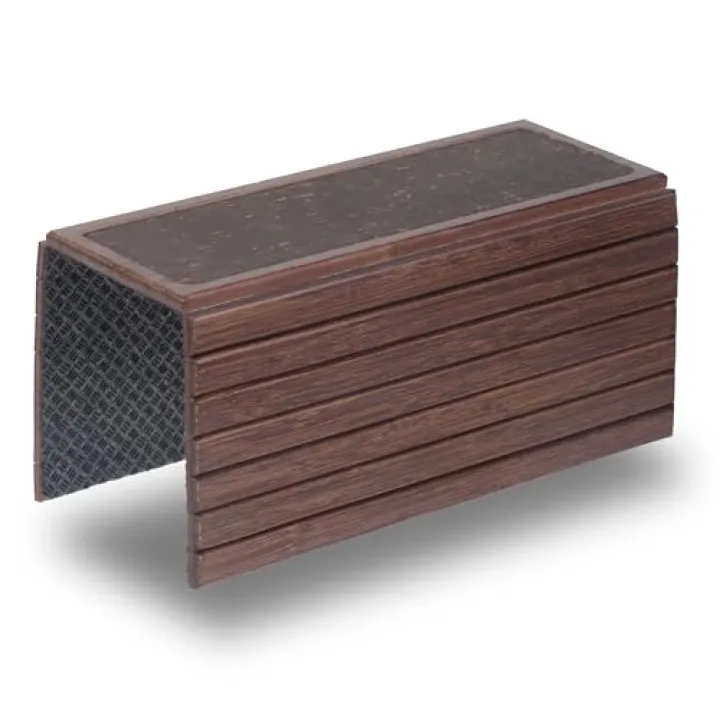 DETOR Couch Arm Tray with Retro Cork Pad, Brown-Stained Bamboo Finish, Enhanced Non-Slip Bottom, Sturdy Bamboo Slats, Fits Armrests 4.6" and Wider