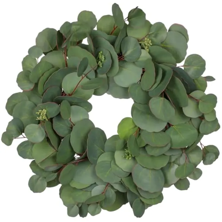 Briful 15'' Faux Eucalyptus Wreaths for Front Door, Real Touch Greenery Silver Eucalyptus Artificial Door Wreath for Home Farmhouse Wall Mantlte Window Decor
