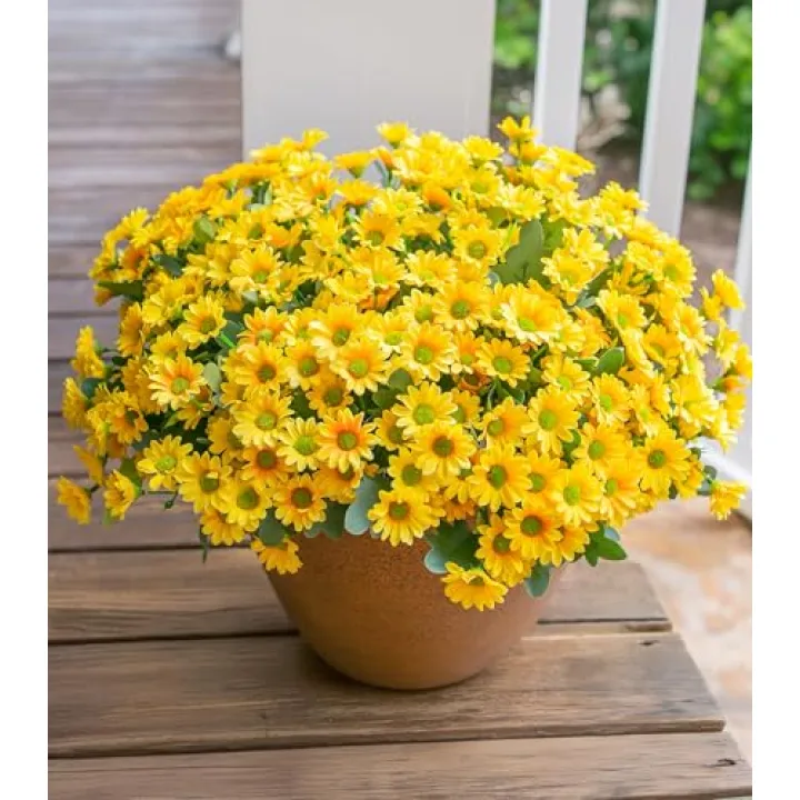 Daisy Artificial Flowers for Outdoors Decoration, 6 Bundles Fake Plants Flowers Bouquet Faux Flowers for Outdoor Planter Look Real UV Resistant Silk Flowers for Outside Front Door Porch Patio, Yellow