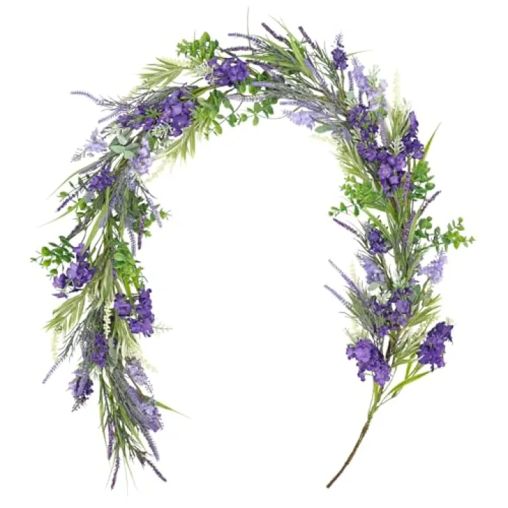 Briful Lavender Spring Floral Garland for Mantle Front Door Decor, 5.17ft Artificial Flowers Garlands for Porch Fireplace,Centerpieces Table Indoor Outdoor Decorations
