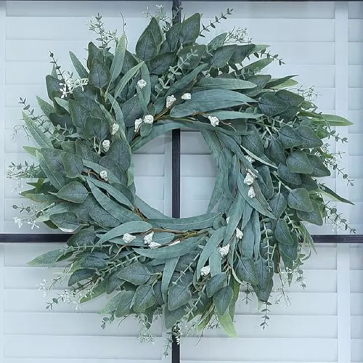 26" Eucalyptus Wreath for Front Door - Large Artificial Greenery Outdoor Wreath for Porch, Window,Farmhouse,Home,Holiday,Hanging Decor- Spring, Summer, Fall, All Seasons (Green)