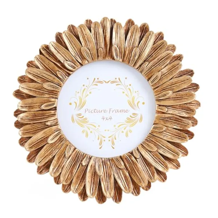 Kangce Vintage Photo Frame 4x4 Antique Round Picture Frames Ornate Flower Picture Frames for Tabletop and Wall Mount Retro Home Decor Gallery Wall Decor (Bronze Sunflower)