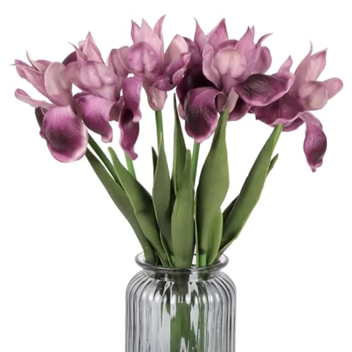 Fqueelvys Real Touch Iris Flowers Artificial Bulk 6 PCS 18.9 in Long Stems Flowers Artificial Iris for Decoration for Wedding Bridal Home Kitchen Party(Fuchsia)