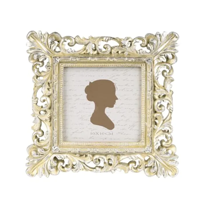 Sunlit Vintage Picture Frame 4x4 Inch, Luxury Antique Square Photo Frames with Glass Front, Photo Display, Tabletop Wall Hanging, Gift Ideas, Antique Gold Silver