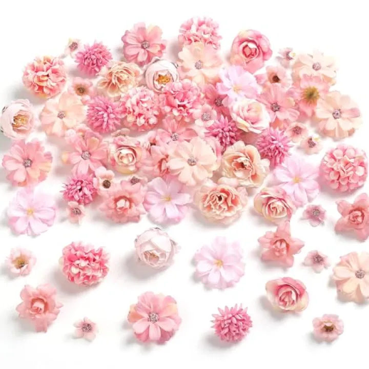 rongflower Faux Flower Heads Mini Pink Artificial Flower Heads Fake Peony Daisy Rose Flowers Multicolor Small Silk Daisy Flower Heads for Craft Garland Wedding Party DIY Home Decoration,2-4 cm