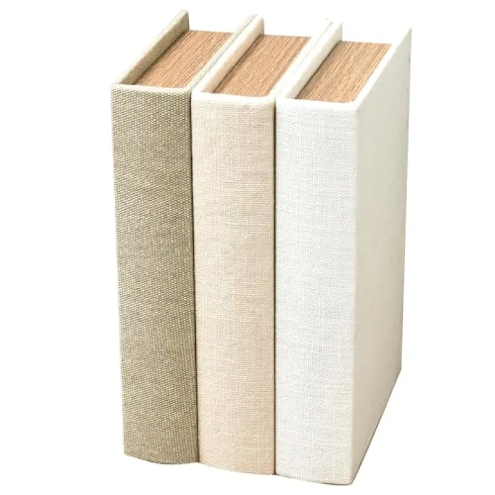 DECOR4SEASON Modern Linen and Wood Decorative Faux Book Boxes Set of 3,10", Taupe,Beige,Off White
