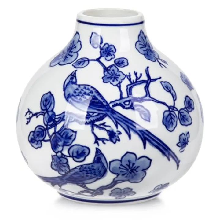Blue and White Vase Porcelain Vases Small Chinoiserie Vase Classic Ceramic Chinese Floral Vase for Bedroom Living Room Console Table Accent Shelf Tabletop Decor