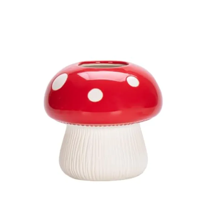 LONG TAO Mushroom Flower Vase Ceramic Vases Planter Decorative Mushroom Vase with Polka Dots for Table Centerpiece Home Room Garden Decor (3.54''x3.35'', Red)