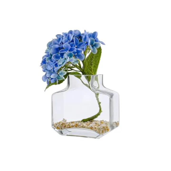 Clear Glass Square Bottle Bud Flower Vase, Rectangle Vintage Vases Table Centerpiece for Wedding Home Décor Center Table Bedroom Living Room and Office (H:5.5" L:5.7")