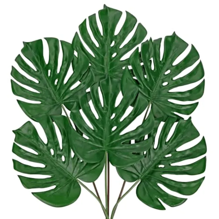DILATATA 6 Pack Artificial Monstera Leaves with Long Stem for Vase - Fake Tropical Plants Palm Leaves Realistic Philo Turtle Leaves for Home Wedding Party Decor - Medium