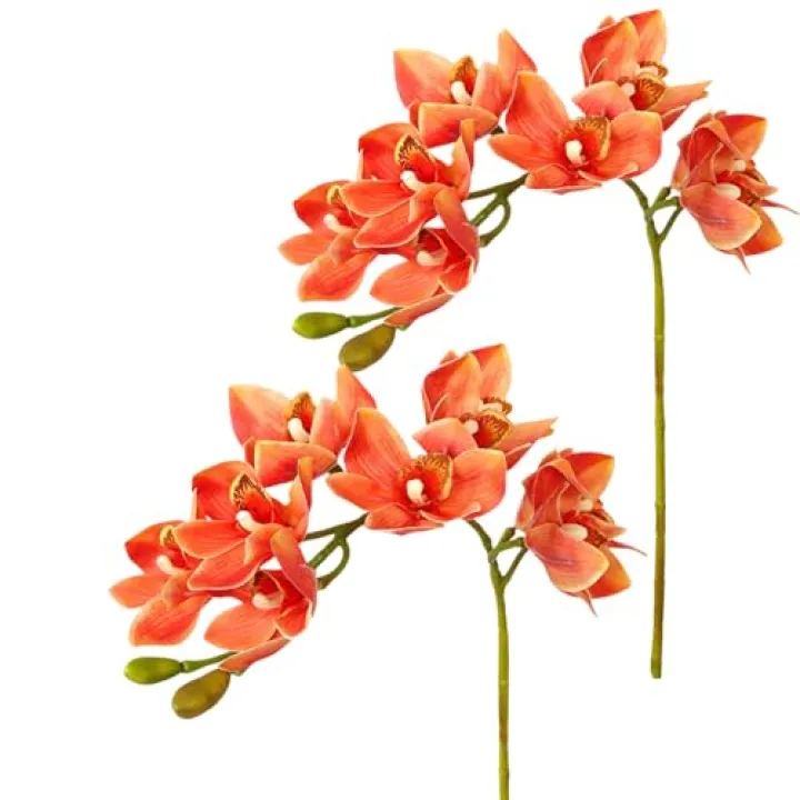 XIYUAN 28.5inch Artificial Phalaenopsis Flowers 2 Bunch 10 Large Petals Orchids Fake Cymbidium Flowers Artificial Orchid Flowers Stem Plants Latex Phalaenopsis Branches for Home Décor (Orange)