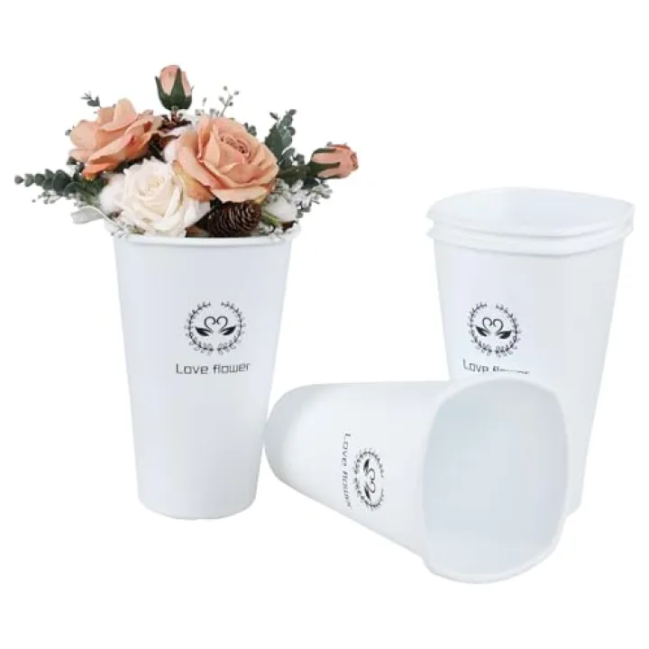 Afromy 12 inch Tall Plastic Flower Vases for Centerpiece Table Home Indoor Desk Decor, White Vase for Wedding Housewarming Gift, Pack of 4