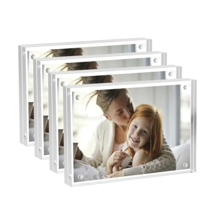 Hexsonhoma Acrylic Picture Frames 2.5x3.5 inches, 4 Pack, Clear Double Sided Magnetic Photo Frame, Freestanding Frameless Picture Display, Wallet Small Picture Frames for 2x3