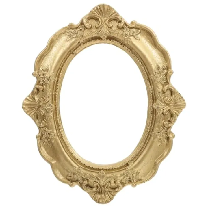 TOVINANNA Mini Baroque Retro Oval Photo Frame Tiny Resin Picture Frame Decorative Photo Holder for Diy Crafts House Table Decor Golden
