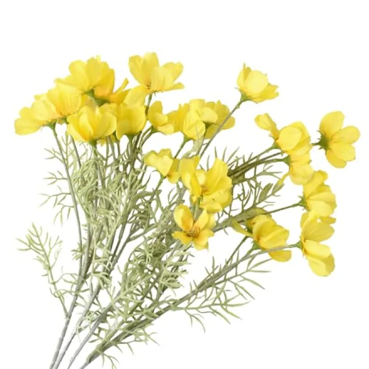 Hanycon 4PCS Artificial Wild Flower Fake Cosmos with Long stem Faux Silk Flowers for Wedding Bridal Bouquet Wreath Table Centerpiece Outdoor Decor (Yellow)