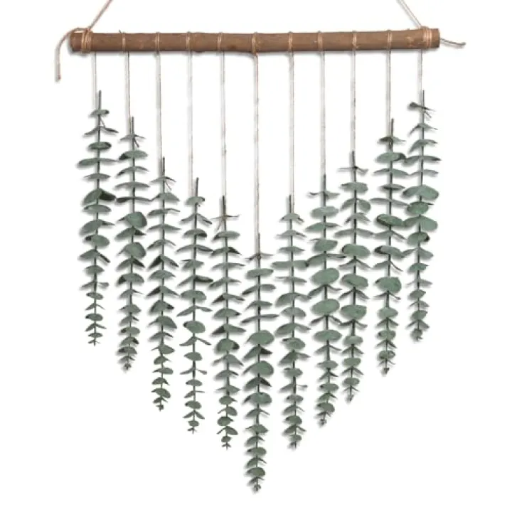 GIAUMA Artificial Hanging Eucalyptus Plant Wall Decor Fake Greenery Leaves Stems on 16.5in Stick Boho Rustic Nature Farmhouse Green Wall Art for Bathroom Bedroom Kitchen Nursery Office