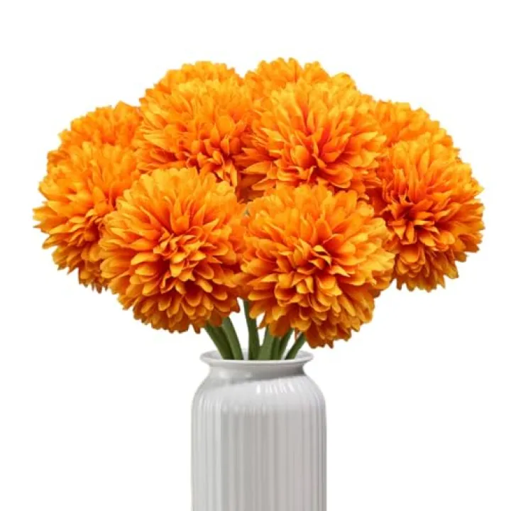 YGbridge Artificial Silk Faux Chrysanthemum Flower Bouquets, 12 Pcs Orange Fall Flowers, for Autumn Home Decor, Diwali Decorations, Table Centerpieces, Fall Floral Arrangements (12, Orange)