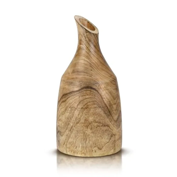 AeraVida 12-Inch Tall Handmade Slanted Mouth Mango Wood Vase | Natural Brown Wooden Flower Vase for Dried or Faux Flowers | Rustic Tabletop or Kitchen Decor for Home or Office
