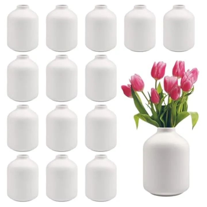 15pcs 3.8 Inch White Ceramic Bud Vases Bulk, Boho Small Vases in Bulk for Flowers, Mini Vases for Centerpieces for Dry Flowers, Pampas Garss for Home Wedding Party Table Decor