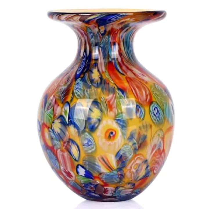 Hand Blown Glass vase, Colourful Glass Decorative vase, Glass Art vase for Bookshelf Coffee Table Floor Mantle Entry Table top TV Cabinet and Dining Table Centerpiece Decorative Flower vase. (Orange)