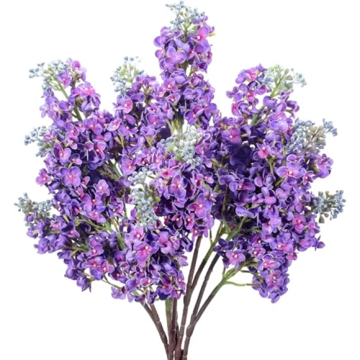 Thiccywoov 6 Pcs 25 Artificial Lilac Flowers Fake Delphinium Antirrhinum Stem Silk Flower Faux Floral Arrangement for Vase Table Centerpiece Wedding Bouquet Home Decoration (Purple)