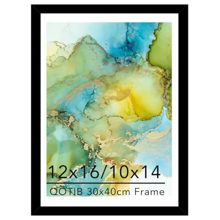 QOTIB Wood 12x16 Frame Black with 10x14 Mat, for 30 x 40cm Diamond Art Painting, Display Picture 10 x 14 with Mat or 12 x 16 without Mat, Large 30x40 Picture Frame for Wall Hanging, Black, 1 Pack