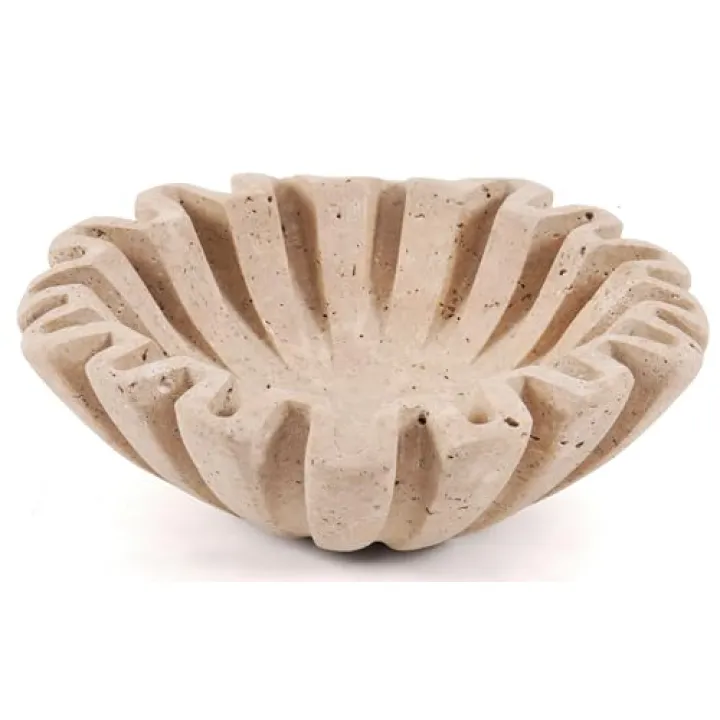 SPESHSTONES Marble Decorative Bowl 6 Inch Handmade Travertine Scalloped Bowls for Aesthetic Home Decor Accents, Centerpieces for Tables, Book Shelf & Gifts, Key Bowl for Entry way, Modern Ruffle Bowl