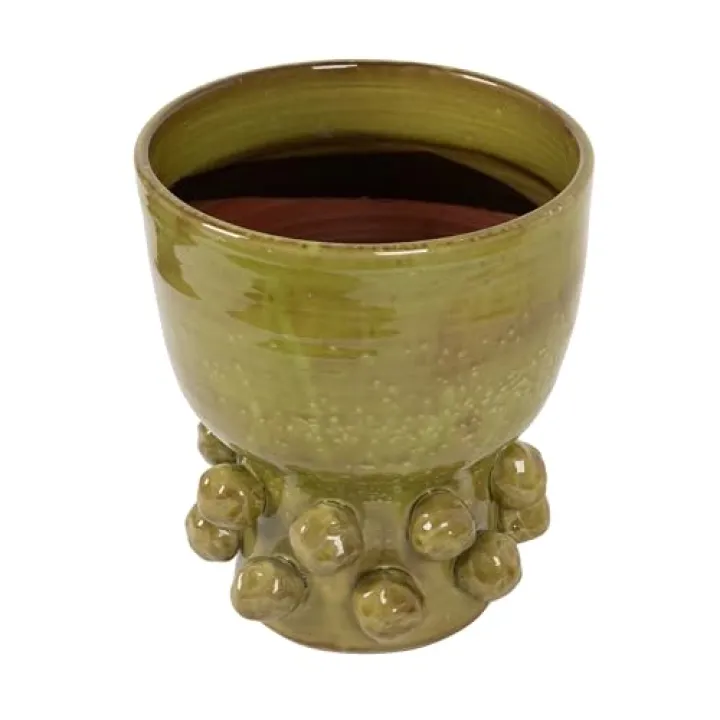 Creative Co-Op Round Terra-Cotta Hobnail Footed Vase, Green